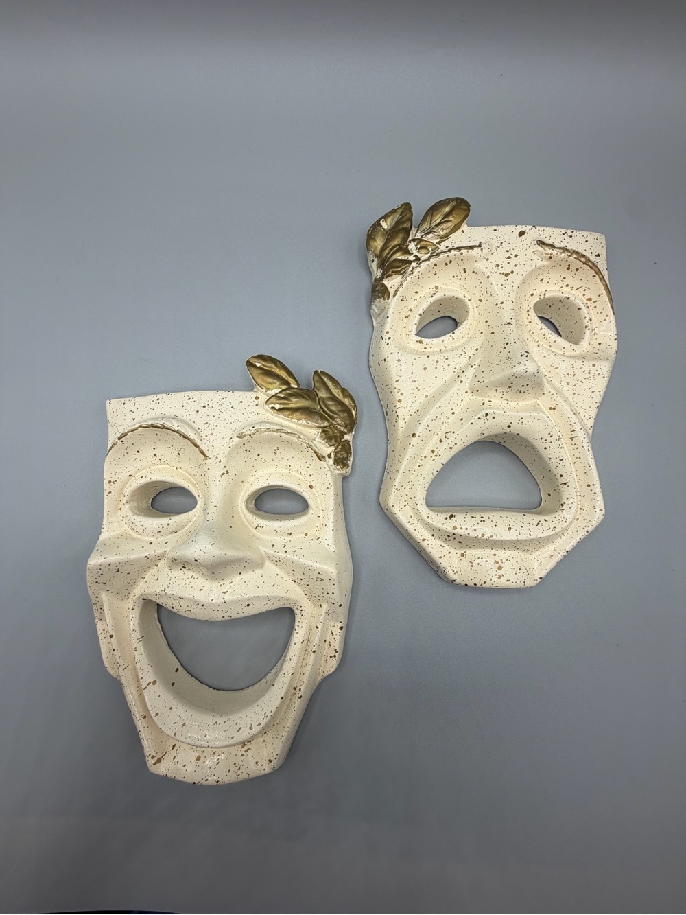 Ceramic Comedy & Tragedy Wall Masks — Cream with Gold Laurel